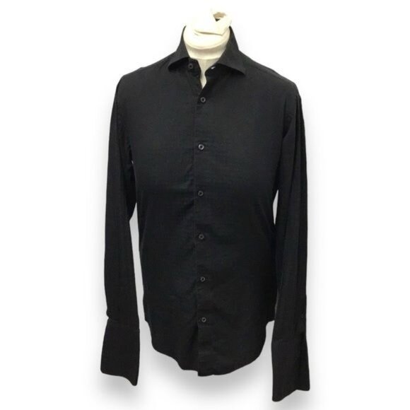 Bugatchi Uomo Mens 100% Cotton Black Long Sleeve Button-Down Shirt Size 15/38 - Picture 1 of 11